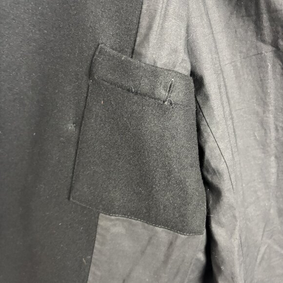 Lg Black Wool Blend Lined Double Breasted Long Sleeve Collar Button Pocket Coat - Picture 7 of 11